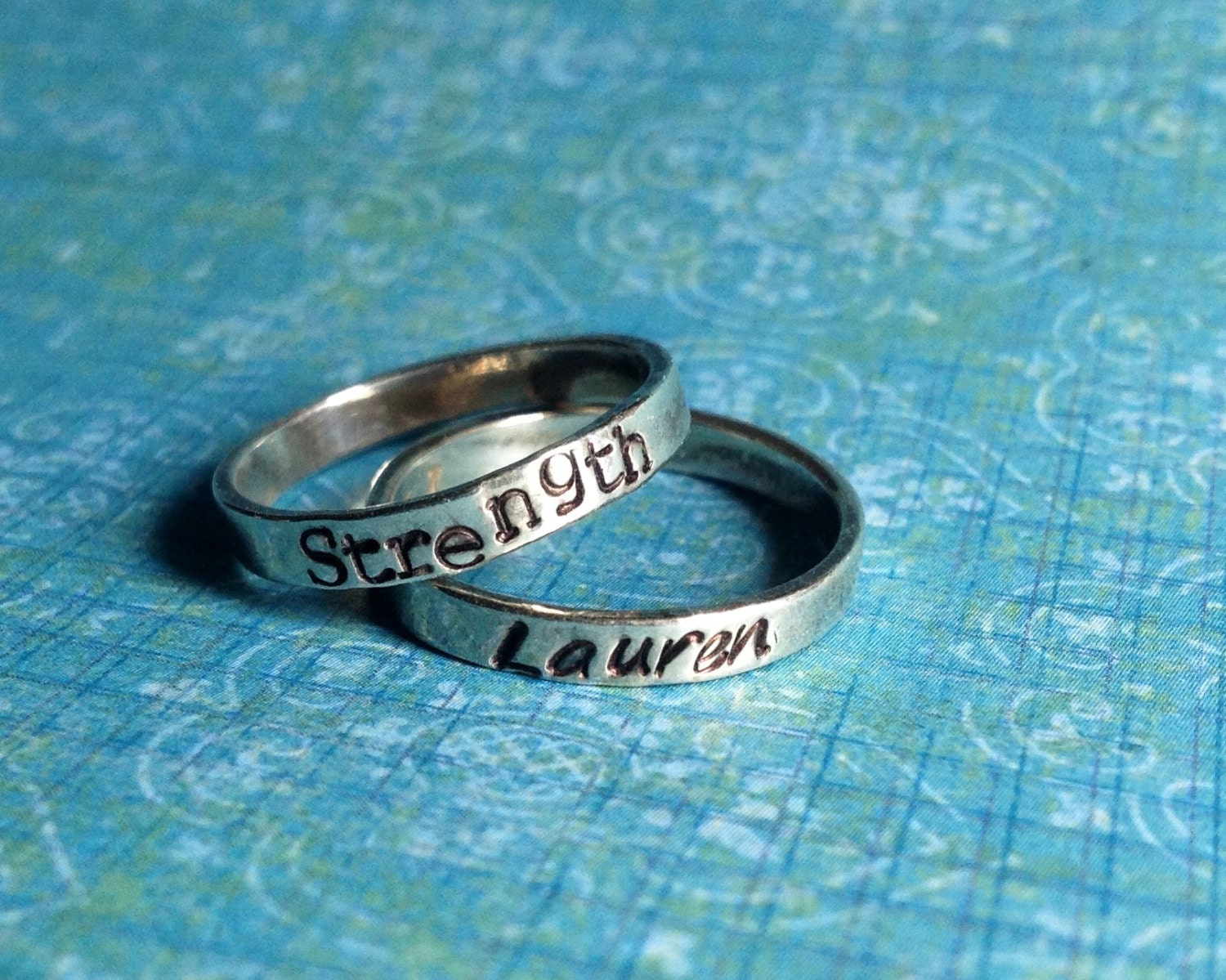 Custom Sterling Silver Hand Stamped Stacking Rings - Pick Your Phrase and Font