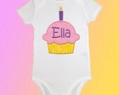 Birthday Shirt Onesie Bodysuit - Personalized Applique - Cupcake Candles - Embroidered Short or Long Sleeved - Free Shipping