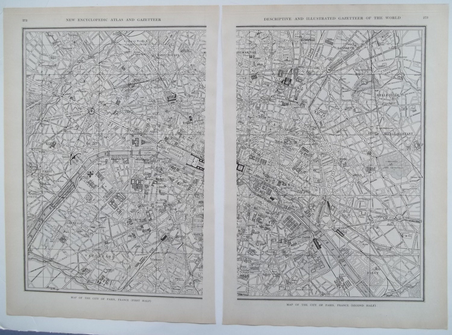 1907 PARIS, FRANCE DUAL City Street Maps. 1900s. A Century Old. Historic Early 20th Century with Amazing Detail.