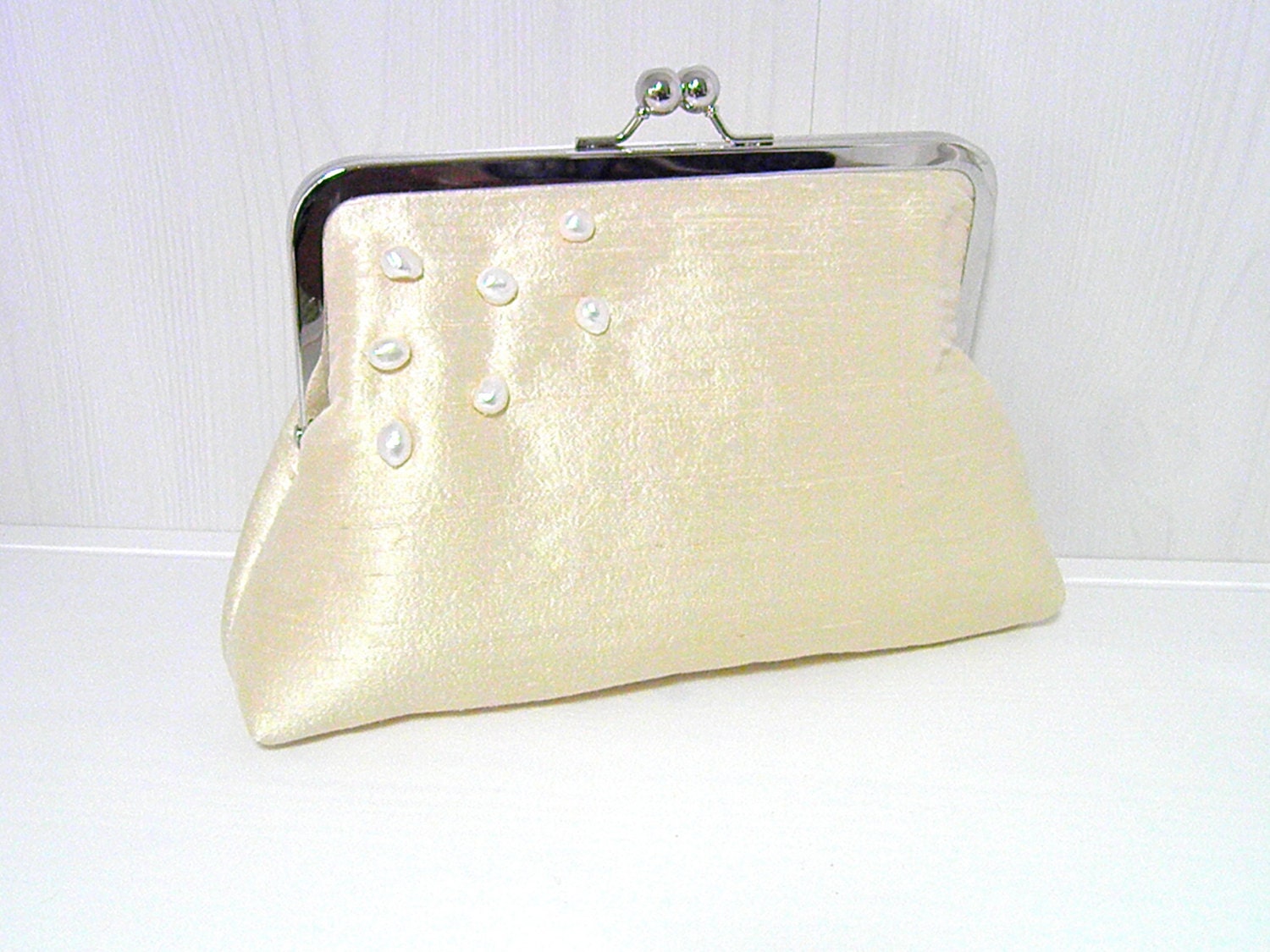 8" Champagne Bridal Clutch with Freshwater Pearls