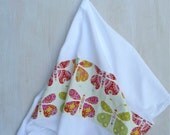 Cotton Kitchen Towel - Paisley, Flower Butterflies in Bright Spring Colors on White Egyptian Flour Sack