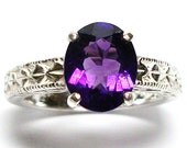 Untreated amethyst engraved shank ring s 7  "Edge of Glory"