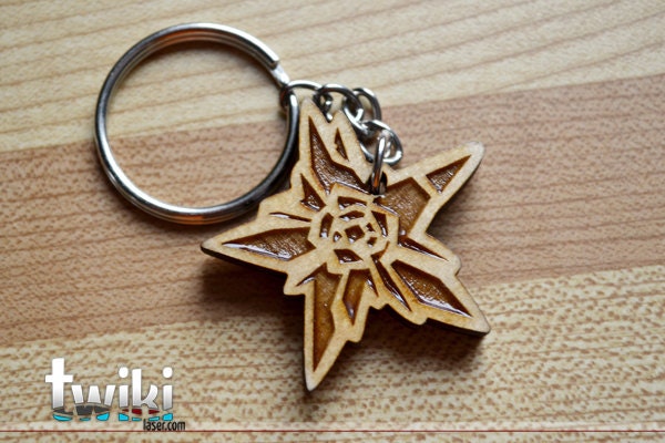 Laser cut and engraved No More Heroes Crash Star wood keyring