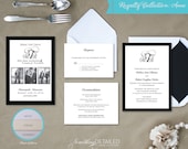 SAMPLE - Traditional Black and White Wedding Invitation Suite with Monogram