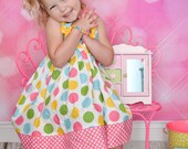 Large pastel polka dots boutique girls jumper knot dress in pinks and blues