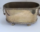 Oval BRASS Planter--Vintage Brass Container--Brass Clawfoot Planter