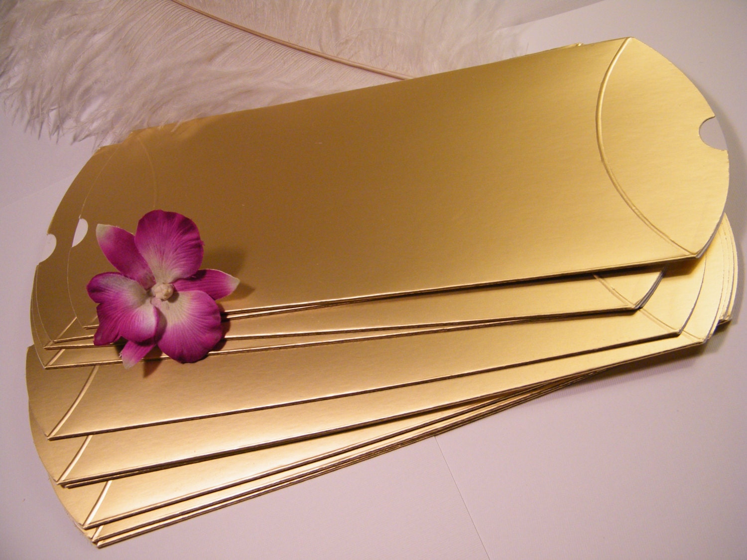 12 Gold Pillow Favor Boxes - DIY Wedding favors - Large - 5 X 2 X 8 7/8 - Gift Wrap Idea - Party Favor Gift and Large Jewelry Box