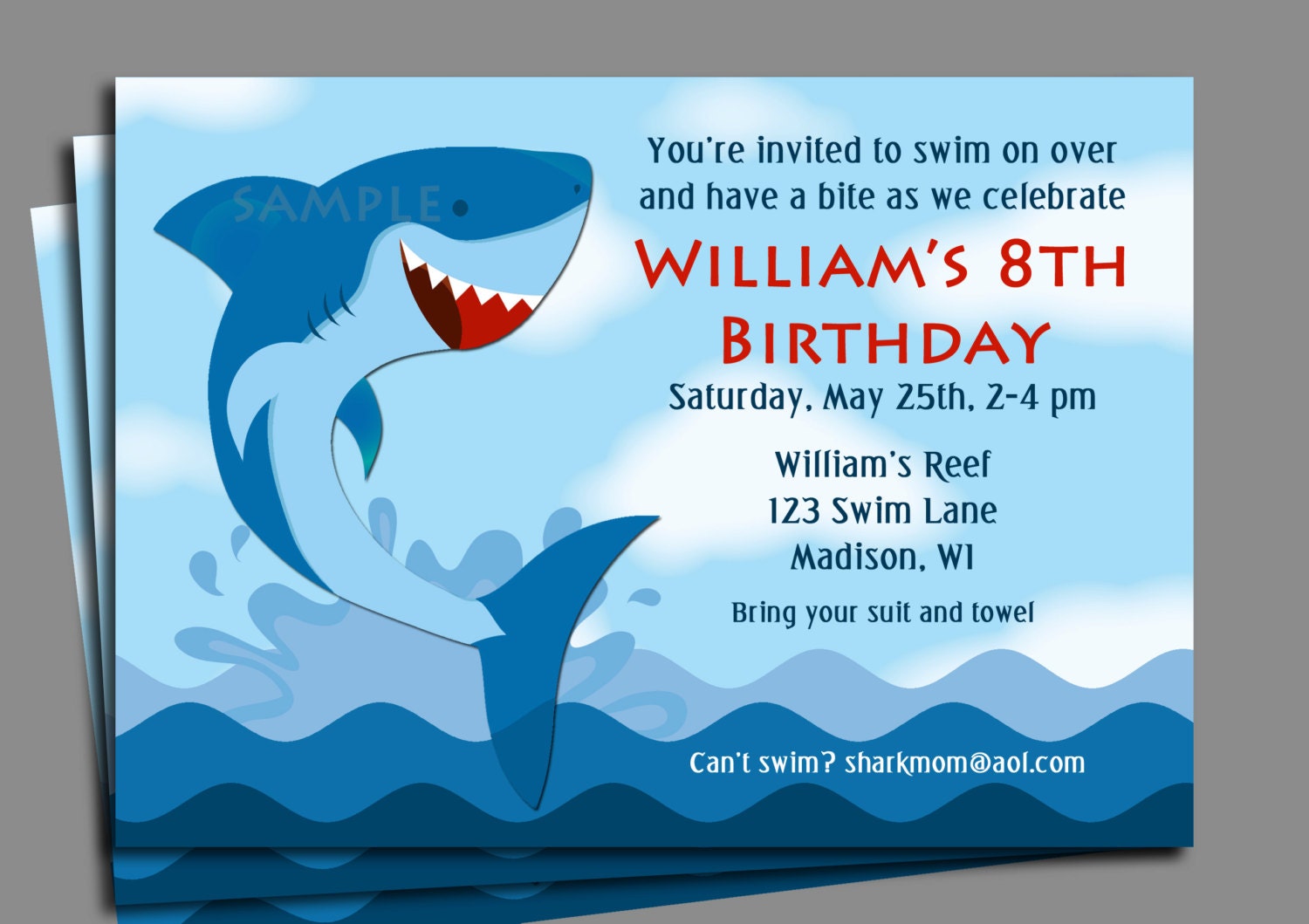 Shark Invitation Printable - Boy's Pool Party, Swim Party, Waterslide Il_570xn