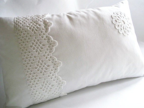 Decorative Pillow Case 20X12 White Cotton Bedding Shabby Chic Wedding Gift Idea for Her Bedroom Home Decor