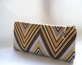 Mother of Bride Gift, Mother of Groom Gift, Wedding Clutch Gold Chevron Missoni Fabric Wallet Cosmetic Evening Bag