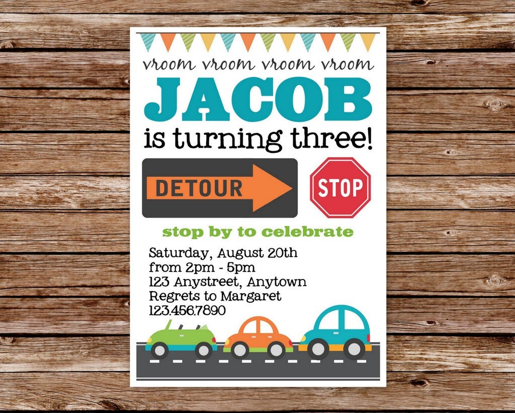 Custom Printable Cute Cars Birthday Party Invitation Il_570xn