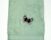 Butterfly Hand Towel Sage Machine Embroidered Set of 2