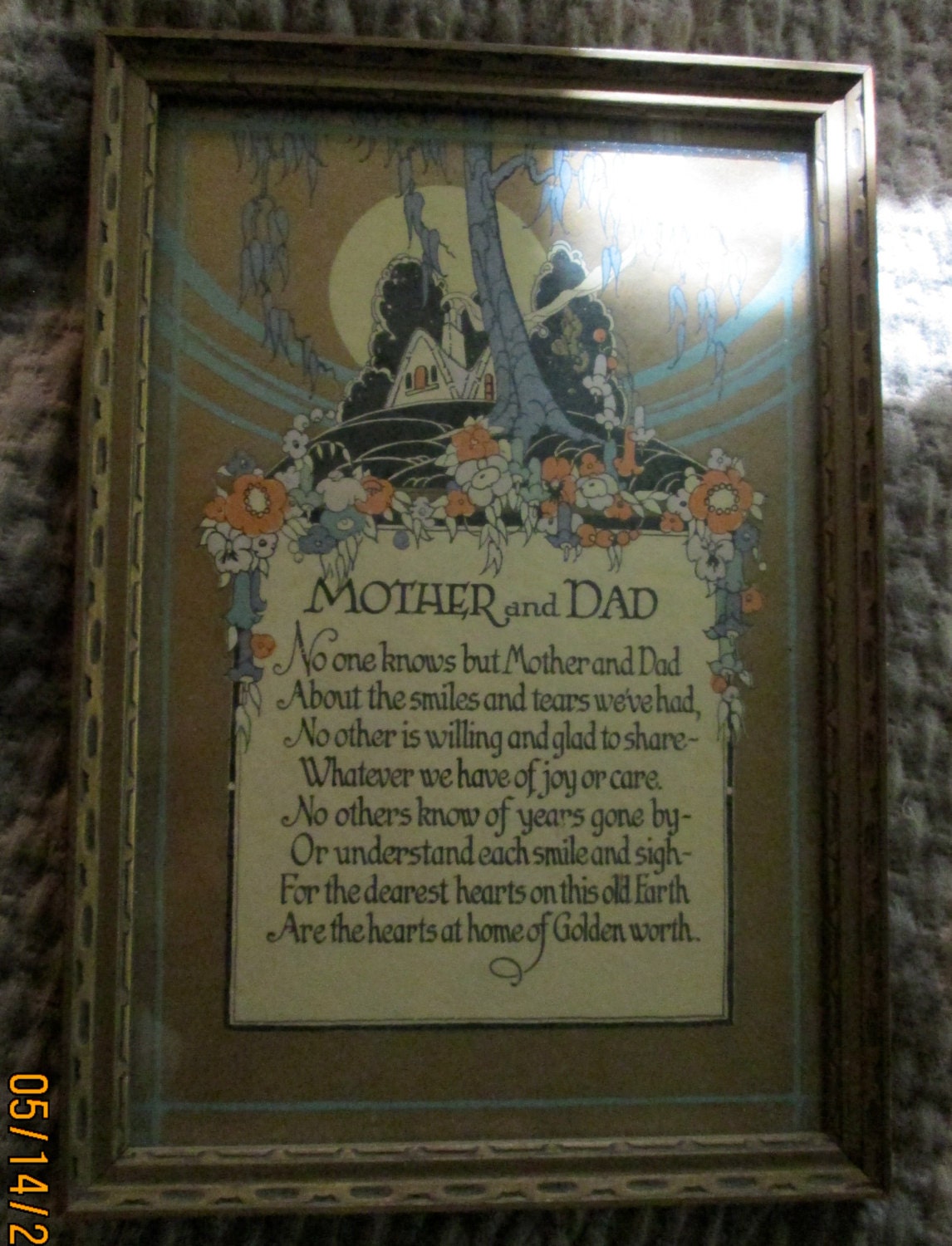 RESERVED For SC Vintage Buzza Motto Poem Mother Dad / Art Deco Framed Poem / RARE
