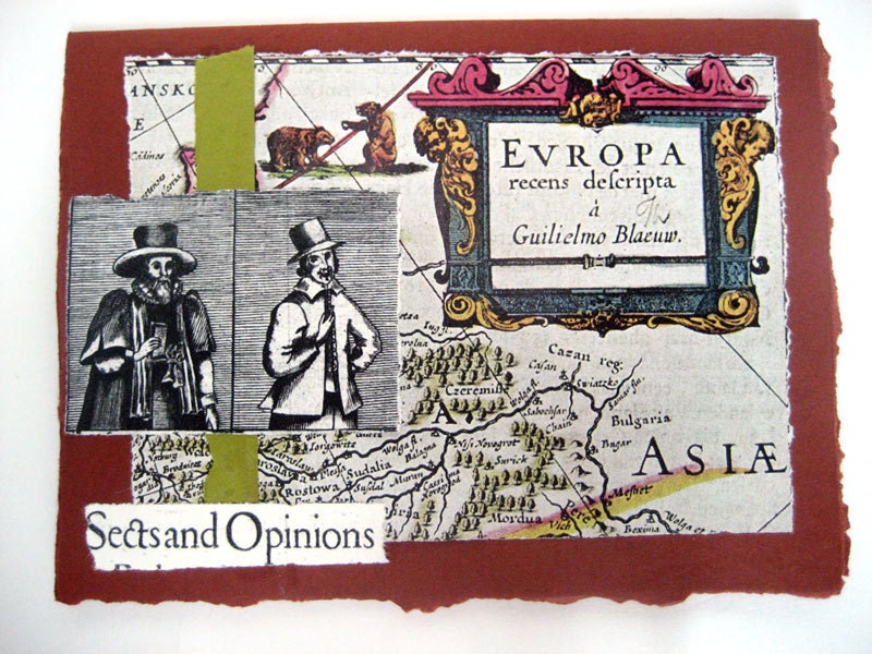Handmade Collaged Notecards with Illustrations from 16th & 17th Centuries, Upcycled from Vintage History Book, with Handmade Envelopes