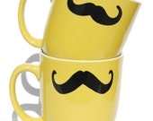 Yellow Mustache Coffee Mugs - set of two XL mug - select from eight different styles