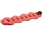 Crochet Cuff Bracelet Pink Iridiscent Cooper Beads
