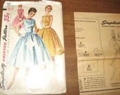 Rockabilly Dress with Bateau Neck Button Bodice Twirl Skirt Women's Vintage 1950s Simplicity Sewing Pattern 1191 Bust 32 Uncut