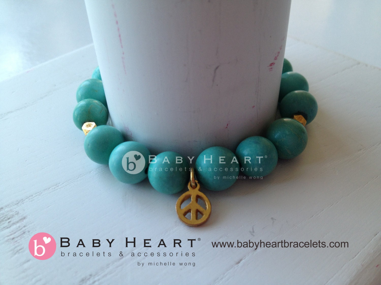 TURQUOISE AND GOLD peace charm bracelet