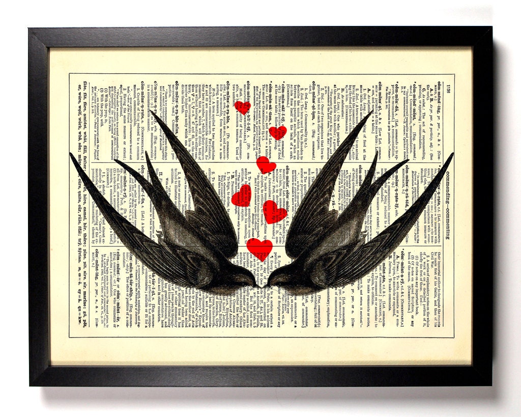 Swallows In Love, Vintage Dictionary Print, 8 x 10