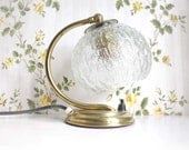 Vintage Lighting. Midcentury Art Deco Lamp. Small Bedside Table Lamp with Transparent Glass Lampshade,Brass Base.