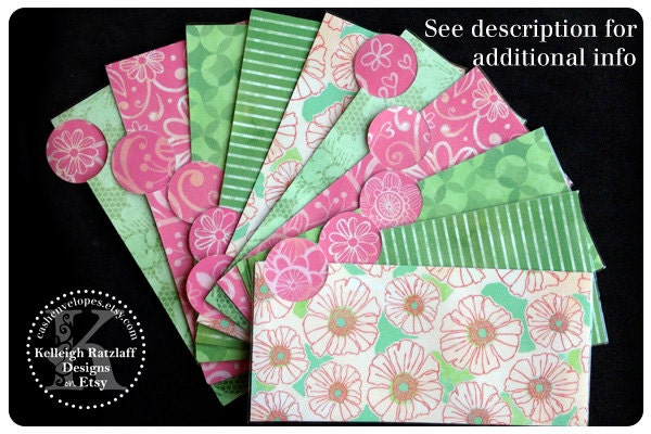 LAMINATED Cash Envelope System in Pink and Green (10 envelopes)