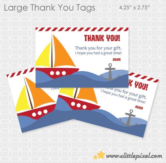 Sailboat Party Thank You Tags - Personalized Printable Il_570xn