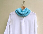 Turquoise blue  infinity scarf - Knitted vegan cowl - Cotton lace romantic accent femenine