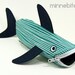 Out to Sea Shark Bag by MinneBites / Handmade Zipper Pouch - Nautical Aqua and Navy Pencil Case - Sea Animal Bag - Beach Bag - School Bag