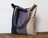 Canvas Tote bag Color block Market bag Shopper bag Stripes bag Blue-Purple-Beige