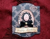 Victorian Happy Birthday Greeting Card - Lady in Pink Cameo