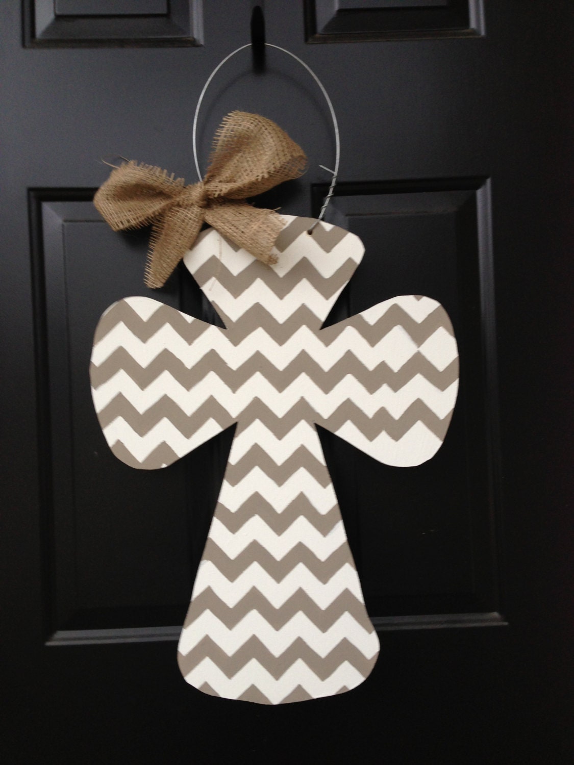 gray and white chevron cross door hanger