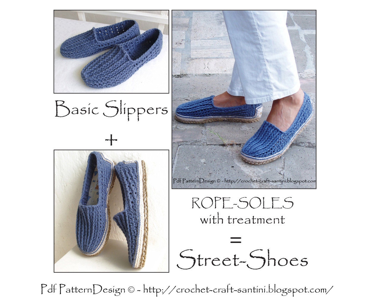 2in1-PACKAGE for Tailored CORD-Soles / Sole Treatment and Denim- Crochet Slippers - Instant Download