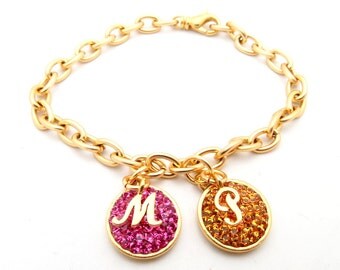 Mothers Day Bracelet, Swarovski Bracelet, Chunky Bracelet, Gold Chain with Initial Bracelet, Personalized Bracelet