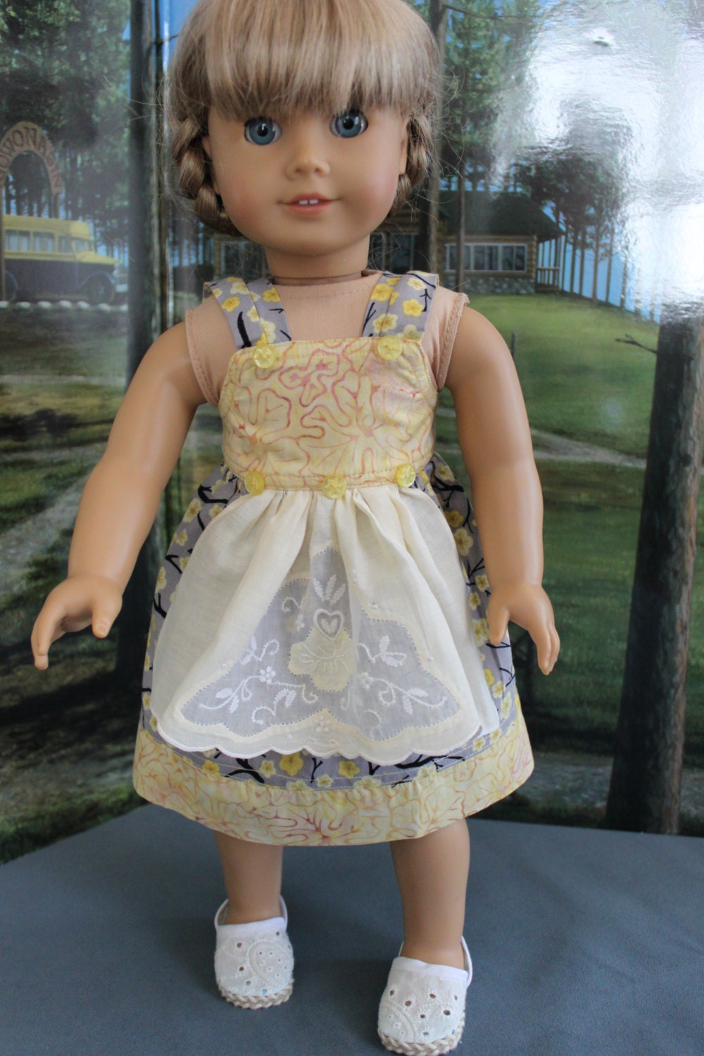 American Girl Doll Clothes -- Contemporary Sun Dress with Attached Upcycled Linen Apron -- C79