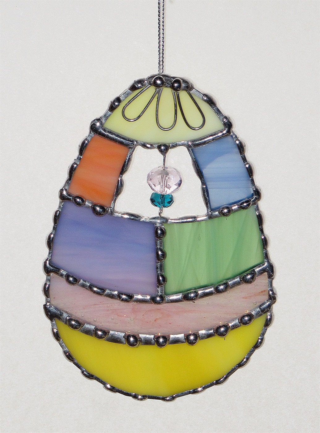 Stained Glass Suncatcher - Decorated Easter Egg, Faberge Egg, Crystal Beads