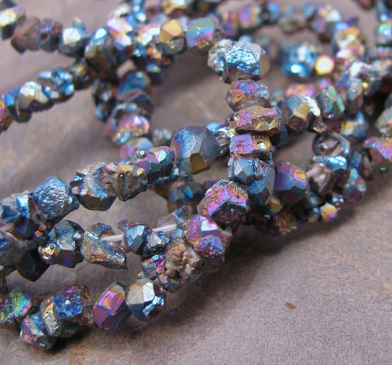 Tiny Citrine Nugget Beads Metallic Peacock 3mm to 6mm Rough Faceted Iris Crystal 30 pcs