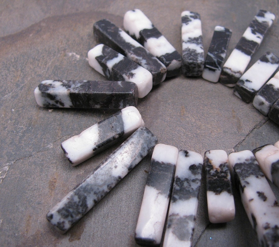 Dalmation Zebra Marbled Stone Beads Square Sticks 12mm to 25mm 8 pieces