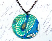 Handmade 2 Sided Embossed Ferns Patina'd Pendant Vintaj natural brass chain