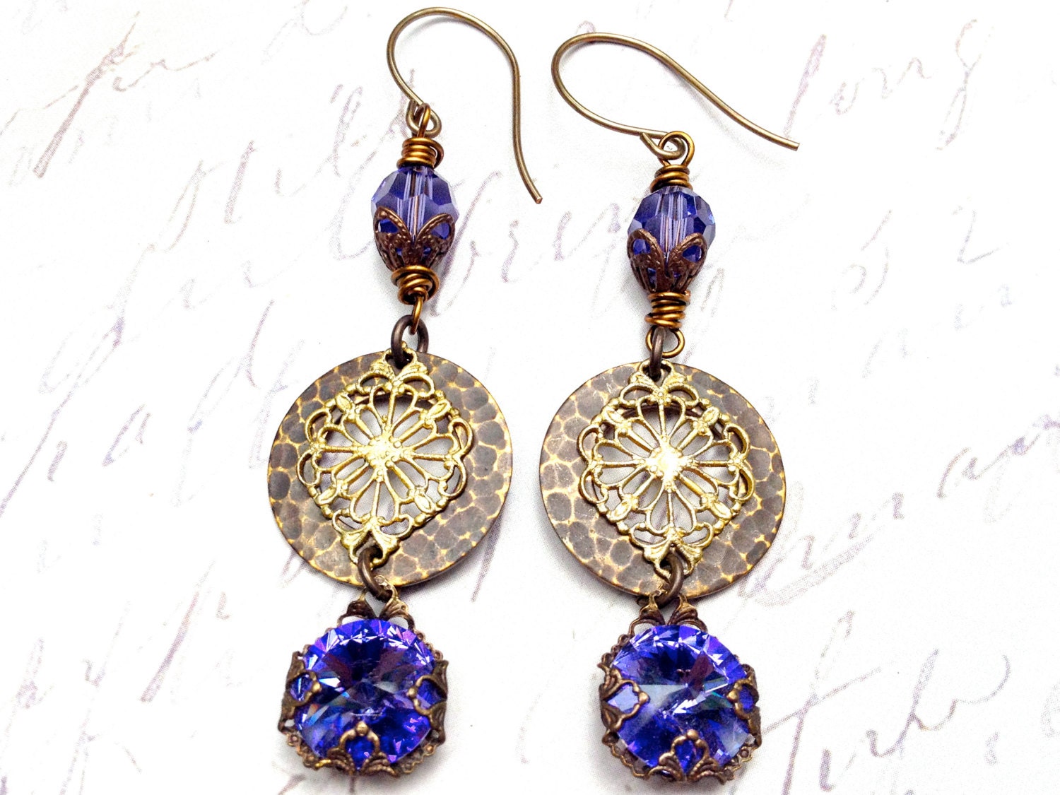 Fanciful Artisan Drops Crystal and Vintaj Natural Brass Earrings