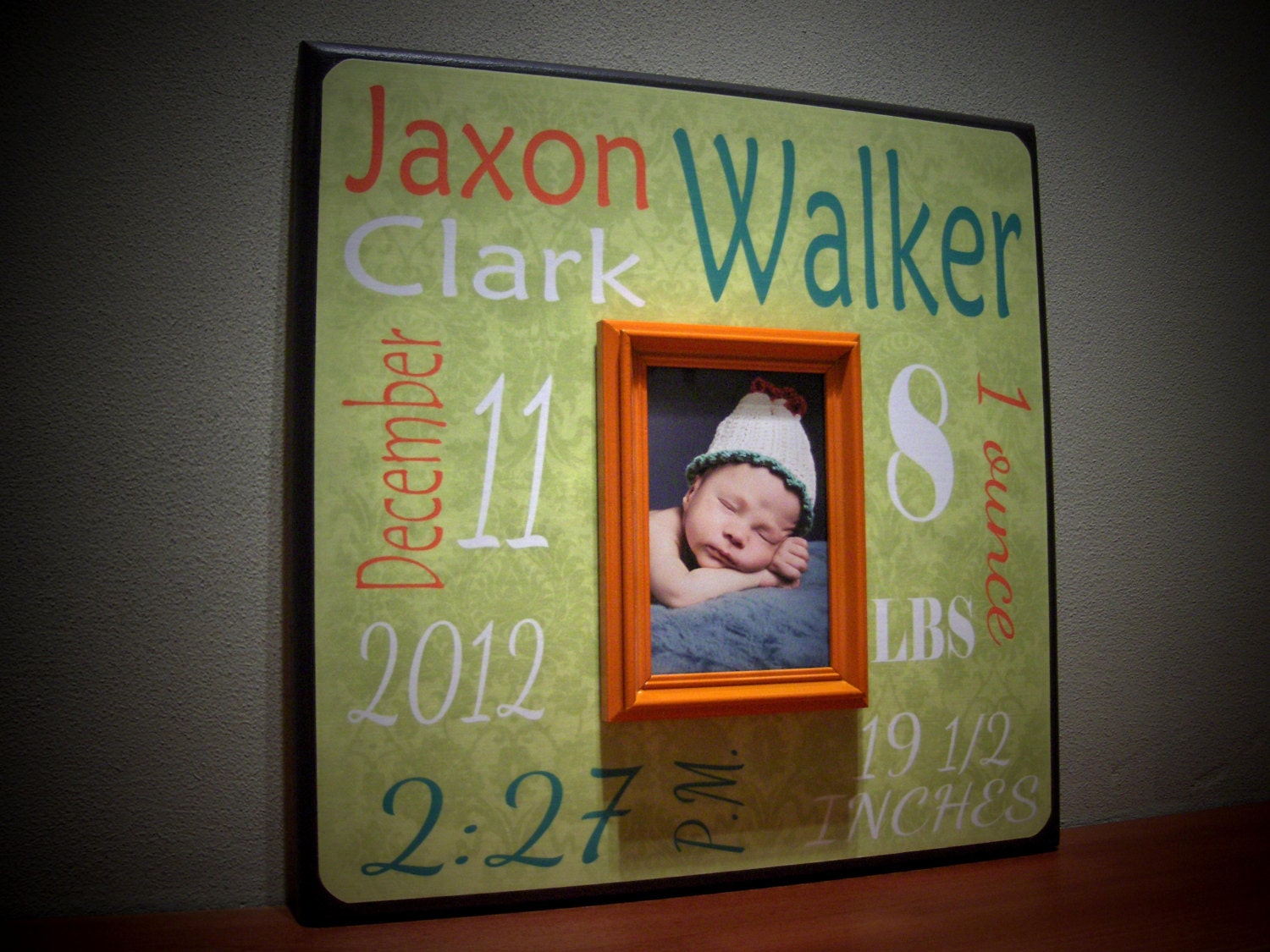 Customized Birth Announcement  Frame, Baby Shower, Newborn, Baptism, Personalized Baby Art , New Mom Gift, Mothers Day, Nursery Decor