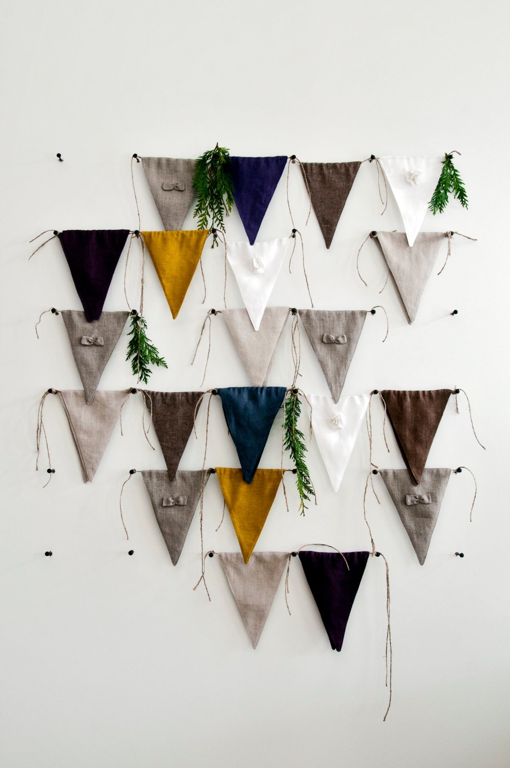Linen fabric banner bunting by Lovely Home Idea. Ten flags