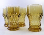 1970s Harvest Gold Anchor Hocking Georgian Water Glasses - Set of Four