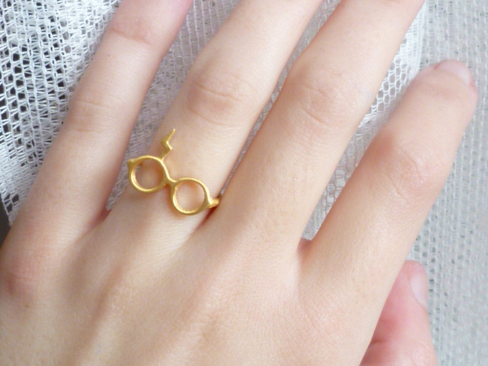 Harry Potter Gold 14K ring.Adjastable glasses ring.Geek lightning scar ring.Mothers Day gift.