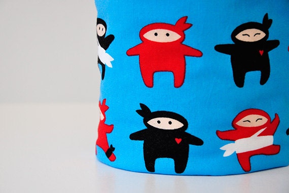 Baby Blanket, Blue Ninjas and White Bubble Dot Minky