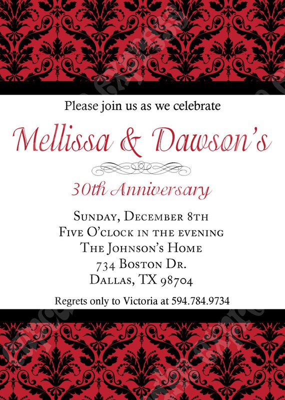 DIY Victorian Anniversary PRINTABLE Invitation 5x7 red, Black, White damask Need them Printed Just ask.... Il_570xn