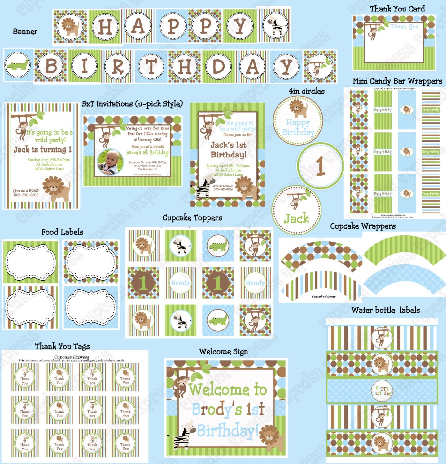 DIY Safari Birthday Collection Printable Birthday Party Package invitation labels cupcake toppers banner... Il_570xn