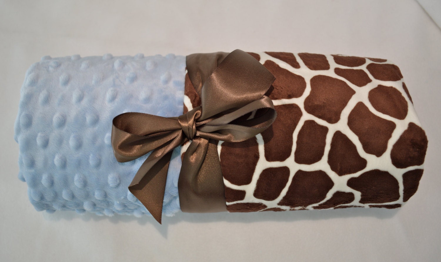 Monogrammed Minky Baby Blanket - Blue and Brown Giraffe - Boy - Personalized  Quick Turnaround