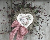 Powder Room Berry Wreath with Salt Dough Heart Ornament