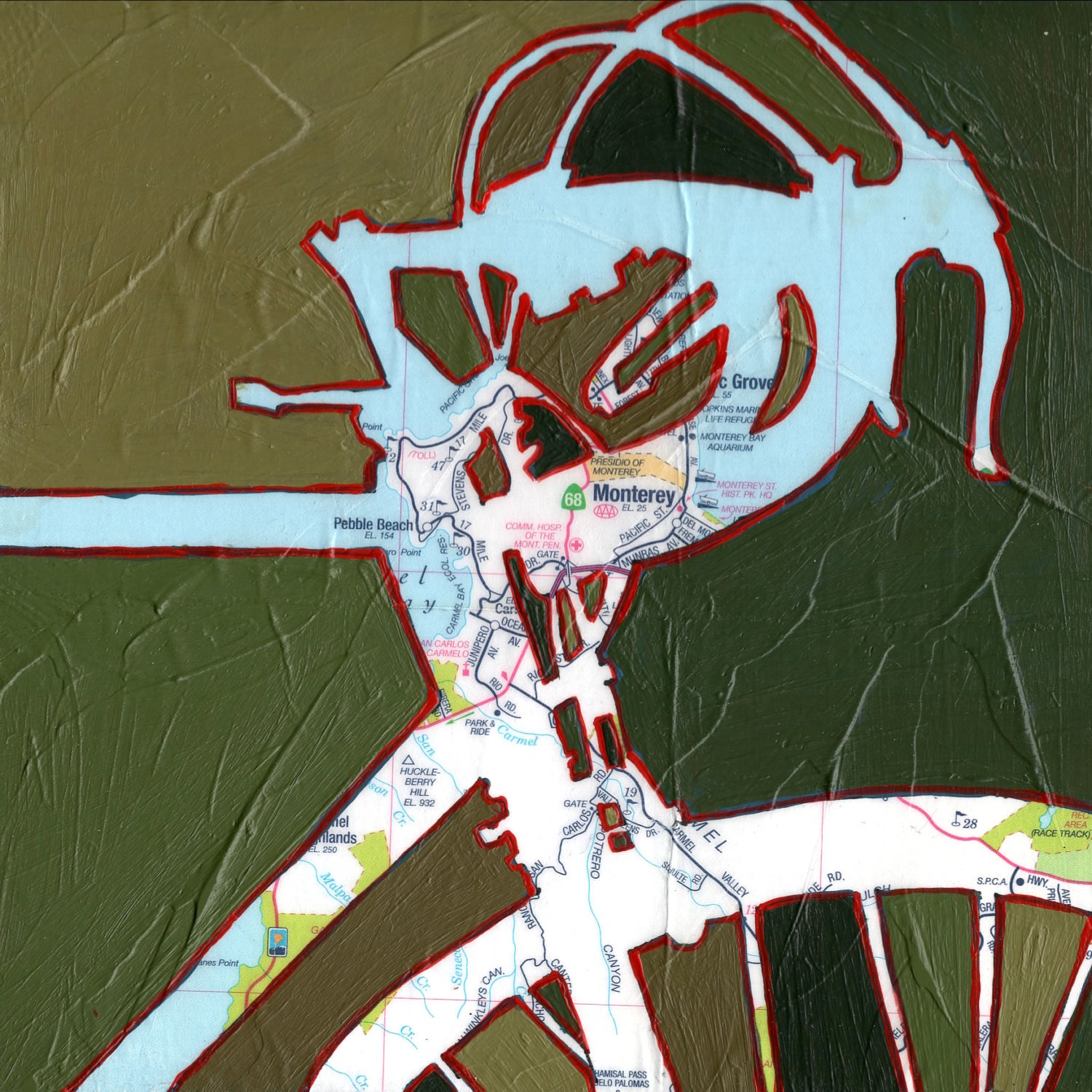 Bike Monterey California --bike art of original map painting