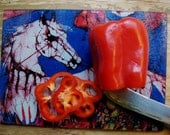 Cutting Board -  Appaloosa in Flower Field -  Detail from original batik by Carol -  8" x 11"